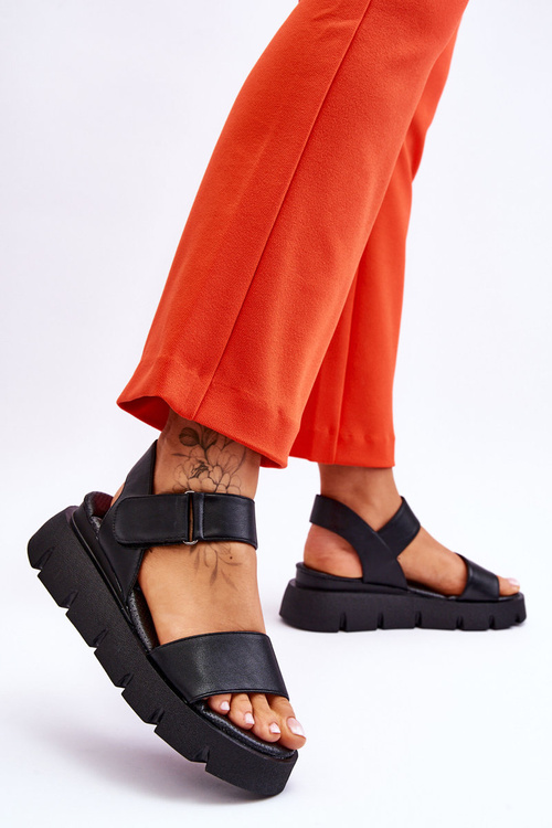 Dámské kožené sandály na platformě černé Katte