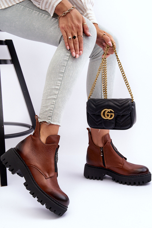 Dámske kožené topánky s dekoráciou hnedý lemar Lusanna