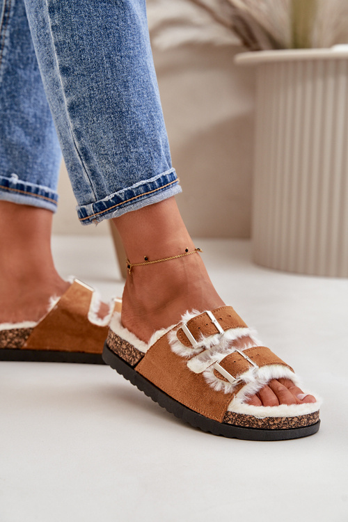 Dámske Papuče S Prackami A Kožušinou Camel Ezilena