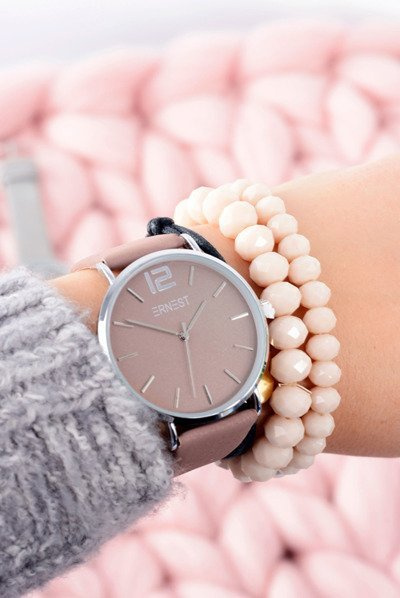 Kožená hnedá dámska hodinky strieborná ernest ernest ernest obálka