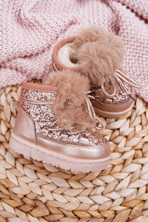 Dětské Kotníkové Boty Sněhule s Kožešinou Champagne Minnie Mouse