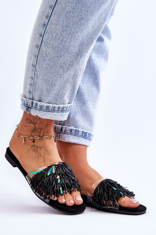 Dámske papuče s módnymi dekoráciami S. Barski KV-576-4 Čierna