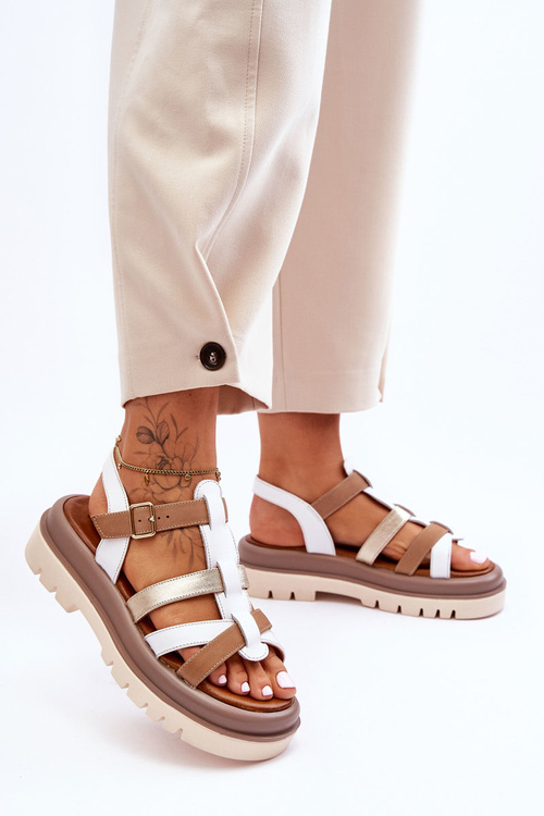 Kožené ploché sandály Maciejka 06101-11 bílo-hnědé