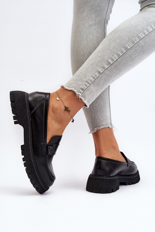 Čierne dámske mokasíny Flanila s remeňom