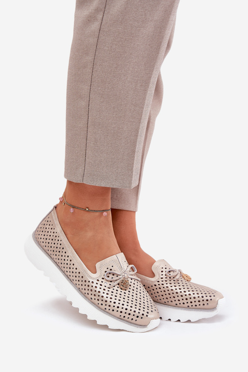 Dámské Kožené Ažurové Polobotky Z Přírodní Kůže D&A LR51-631 Zlaté