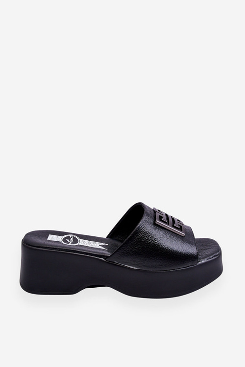 Dámske kožené papuče na plošine s ornamentom Black Renna