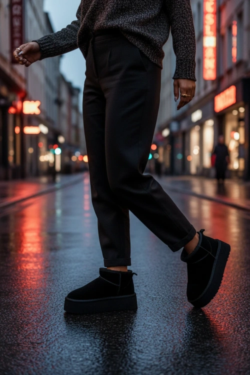 Dámske snehule z prírodného nubuku čierne Mairene