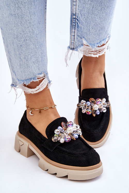 Dámské mokasíny s ozdobami černe Issac