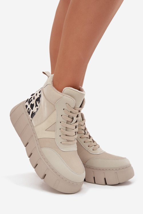 Kožené dámské kotníčkové boty na platformě vyhřívané Vinceza 66838 béžové