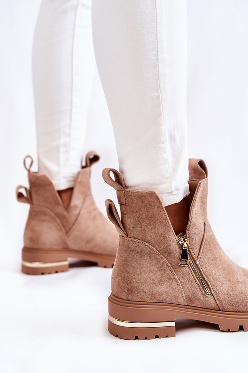 Semišové kozačky s výřezy Béžove Klarissa