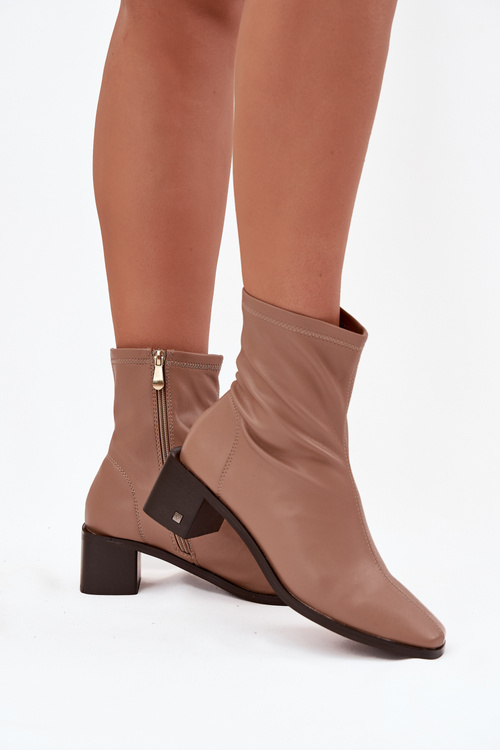 Dámské kotníkové boty na podpatku Vinceza 23-10791 Béžové