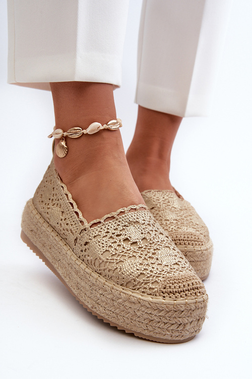 Dámske čipkované espadrily na platforme zlaté Elarose