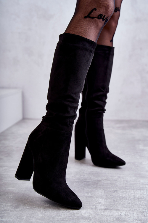 Klasické semišové vysoké podpätky čierna tressa