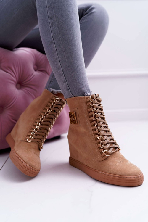 Ženské tenisky lu boo zlaté reťazce semišové camel Monica