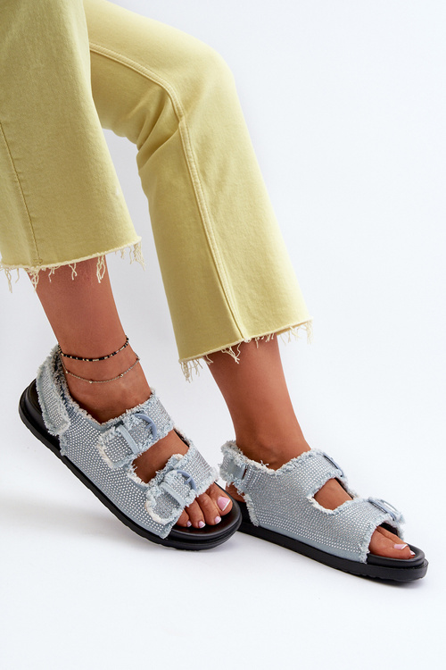 Dámske zdobené džínové sandále modrej farby Irmale