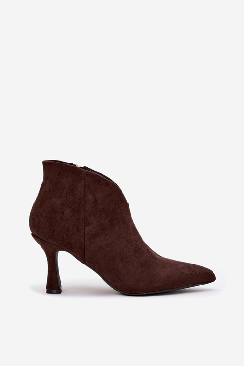 Nízké dámské kotníkové boty na jehlovém podpatku ekologická semišová čokoládové Jolivra