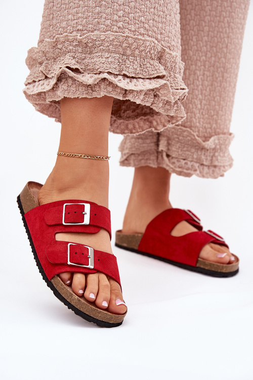 Dámske sandále na korkovej platforme s prackami červené Evisolla