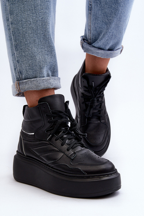 Zazoo 3392/X Dámské Kožené Sportovní Boty na Platformě Černé