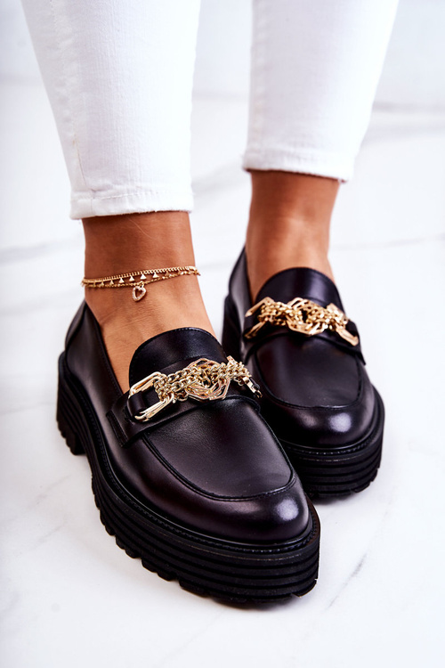 Dámské boty Brogues kožená Zlatá dekorace Laura Messi 2383 Černá