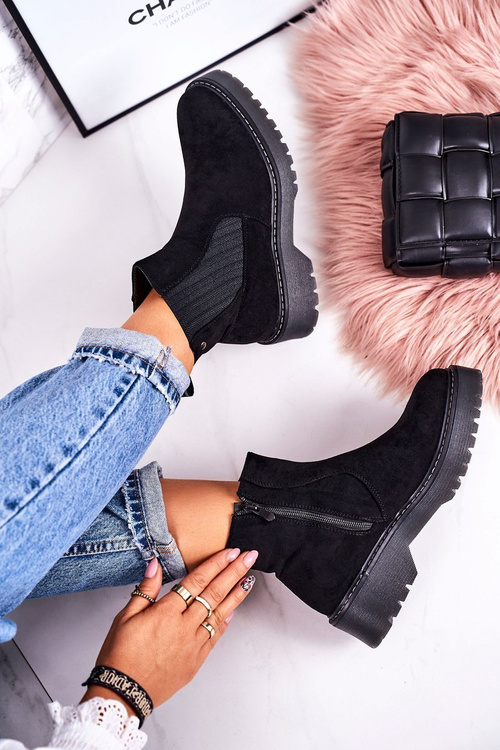 Dámske topánky Jodhpur na gumovej podrážke semišového čierneho voyager