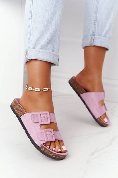 Semišové žabky na korkovej podrážke svetlo fialové Jennifer