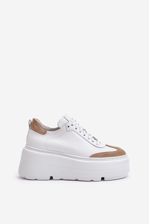 Kožené Sneakersy Na Masívnej Platforme Bielo-Bežové Lewski 3635/X