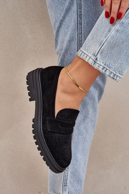 Dierkované mokasíny na plochom podpätku čierne Inestelle