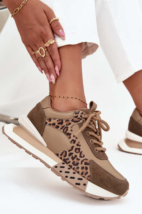 Kožené dámske tenisky na platforme s leopardím vzorom Artiker 55C0089 Hnedé