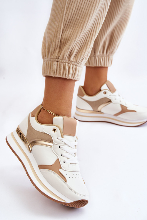 Dámske módne športové topánky na klinoch bielej a béžovej yuki