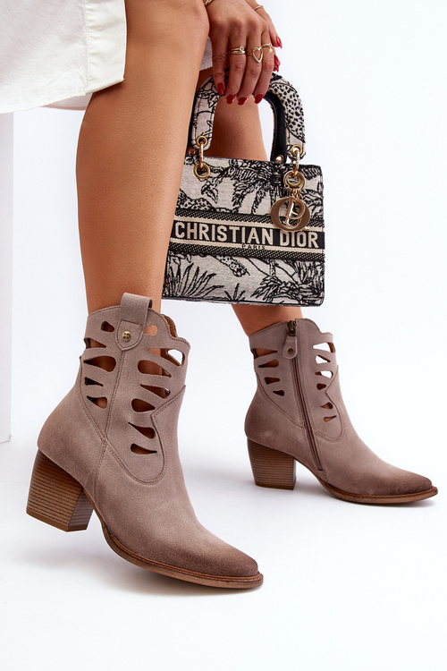 Kožené boty s výstřihy Maciejka 06412-04 Beige