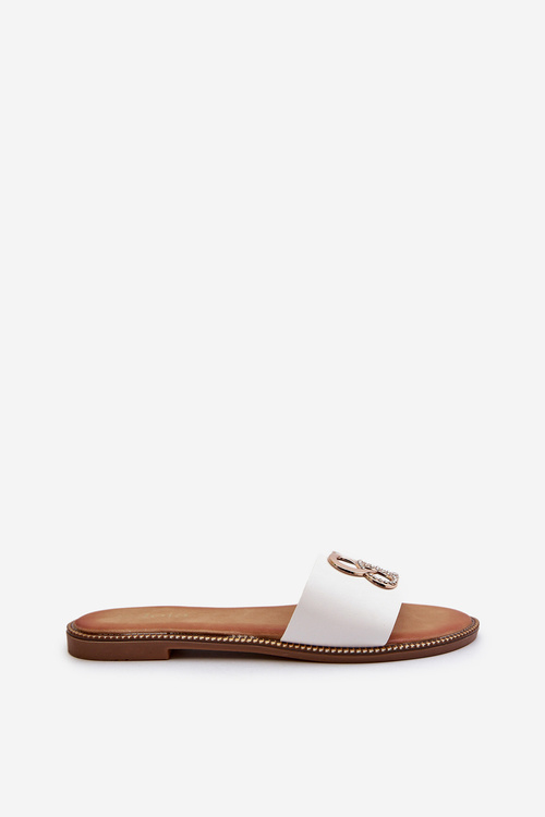 Dámské Sandály S Ozdobou Z Ekokože Na Ploché Podrážce Bílé Sadria