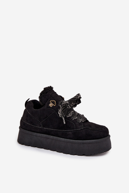 Šnurovacie Dámske Snehule Na Platforme Vyhrievané Kožušinou Čierne Tavelle