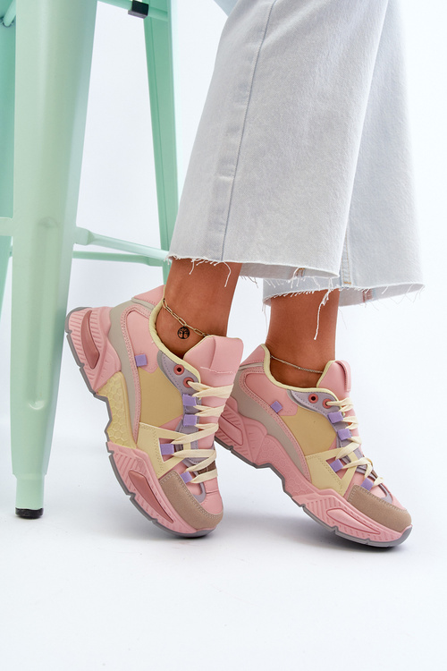 Dámske tenisky na hrubom podráždení ružovo-žlté Peonema