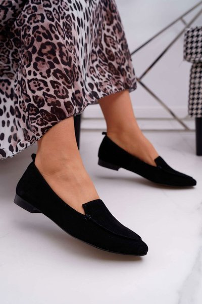 Dámske mokasínové semišové koža Loafer Black Home