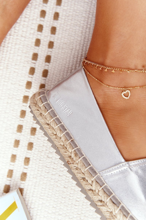 Kožené espadrilly na opletenej podrážke veľkej hviezdy HH274504 striebro