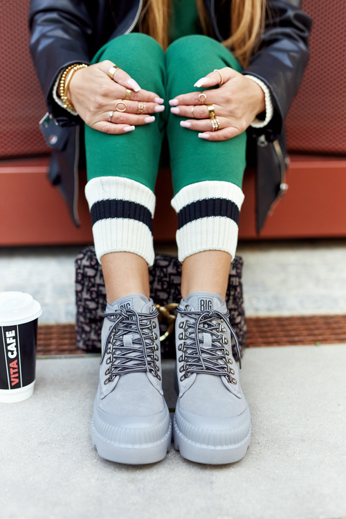 Kožené Turistické Boty Big Star II274365 šedé