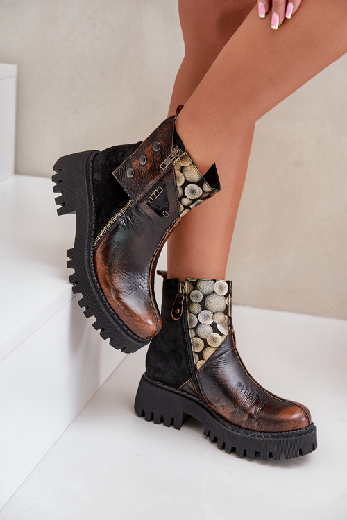 Kožené Zateplené Boty Na Platformě A S Plným Podpatkem Maciejka 06140-25 Zlatohnědé