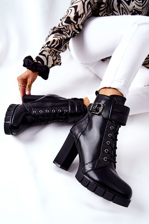 Topánky na vysokom stĺpiku čierne viazané fasha