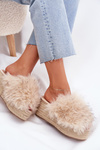 Dámské Pantofle Na Klínku S Kožíškem A Pletením Béžové Virela