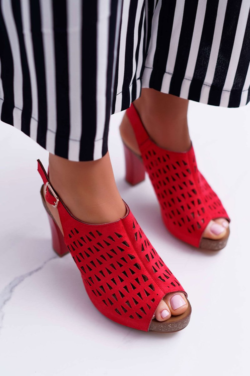 Dámské Sandály Na Podpatku Sergio Leone SK850 Červené Farmona