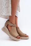 Dámské sandály na platformě a klíně z ekokůže béžové Hloeli