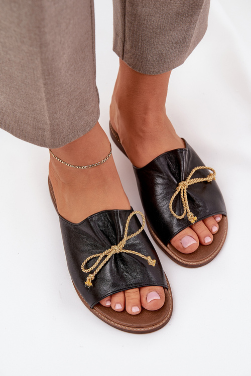 Kožené Ploché Elegantné Sandále S Mašľou Lewski 3572 Čierne