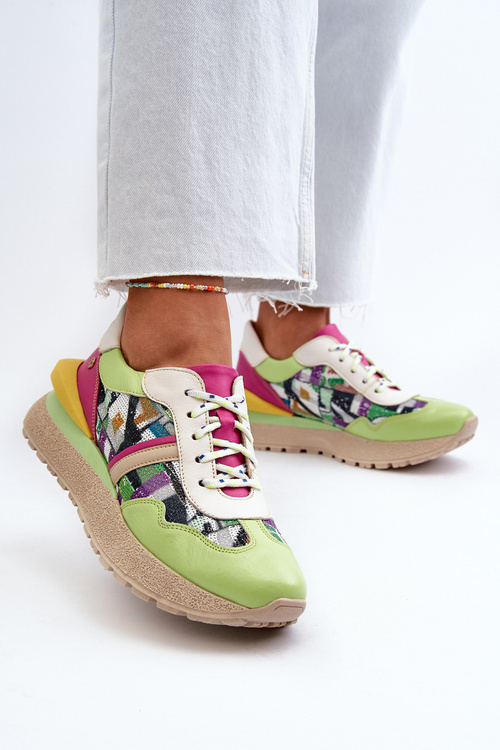 Dámské kožené tenisky na platformě Maciejka 06322-09 zeleno-růžové