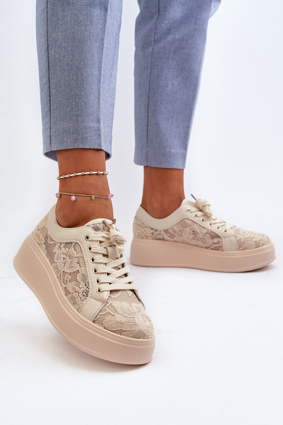 Dámské Krajkové Sneakersy Na Platformě S.Barski HY51-059 Béžové