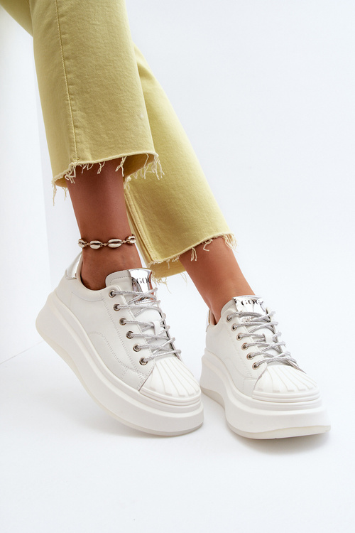 Dámske kožené tenisky na platforme GOE NN2N4033 Biele