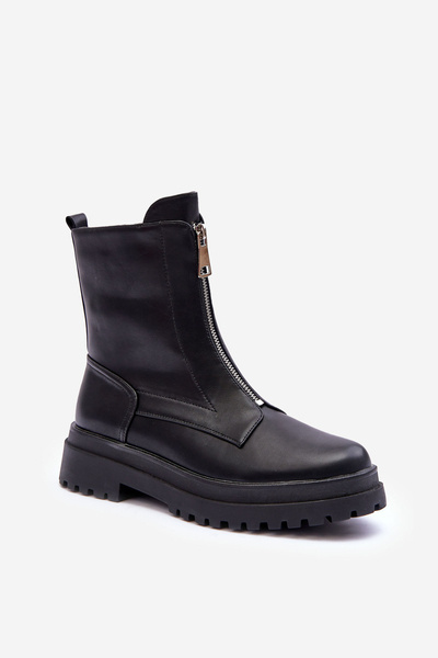 Kožené Dámské Botky s Zipem Černé Chlorike