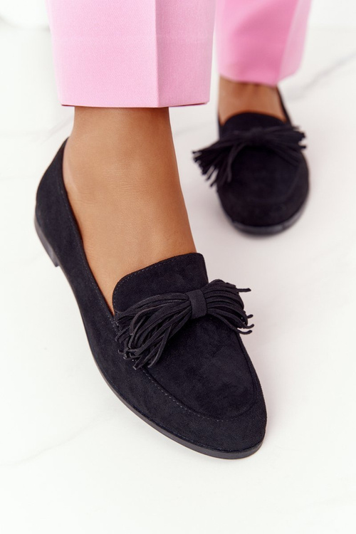 Semišové Dámské Mokasíny S Třásněmi Černé Alicante
