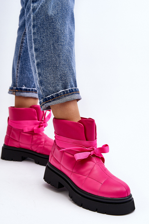 Dámske čižmy s prešívaním a šnurovaním ružové Bizzanti