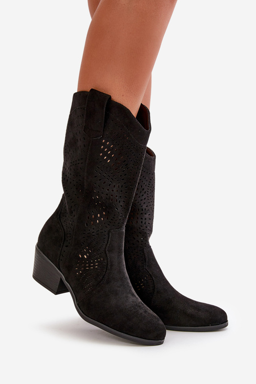 Priehľadné dámske cowboy čižmy na opätku čierne Iceda