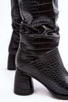 Dámské kozačky na podpatku s hadím vzorem černé Ceriona